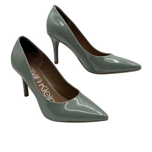 Calvin Klein Gayle Womens 7 Patent Leather Aqua Pointed Toe Dress Pump Timeless - Picture 2 of 16